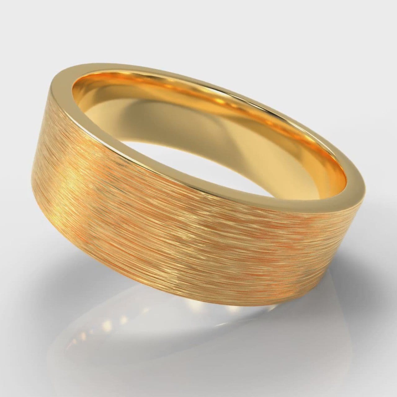 7mm Flat Top Comfort Fit Brushed Wedding Ring - Yellow Gold