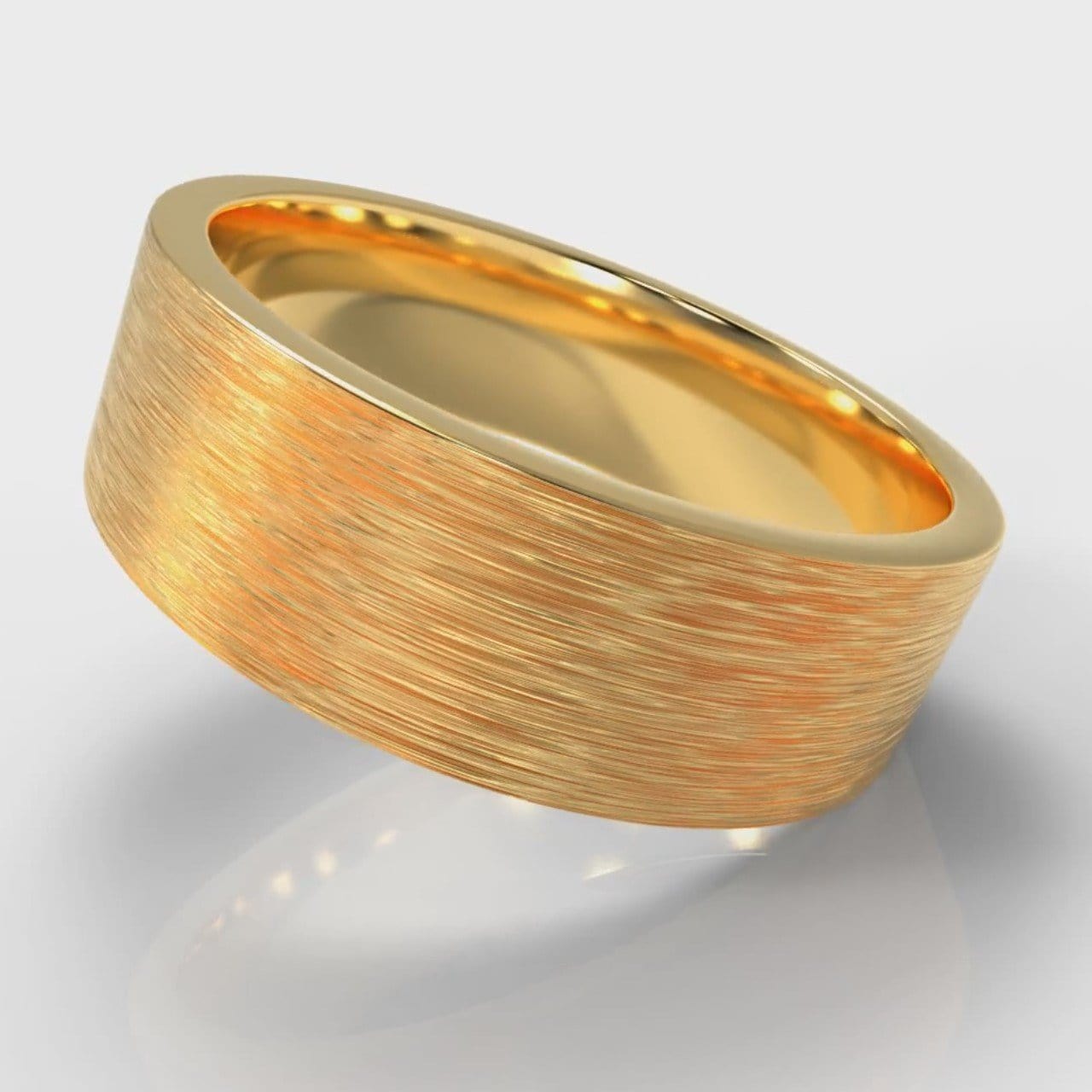 7mm Flat Top Comfort Fit Brushed Wedding Ring - Yellow Gold