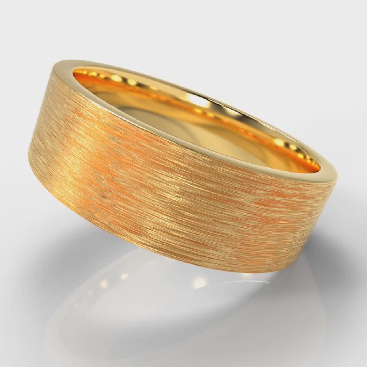 7mm Flat Top Comfort Fit Brushed Wedding Ring - Yellow Gold