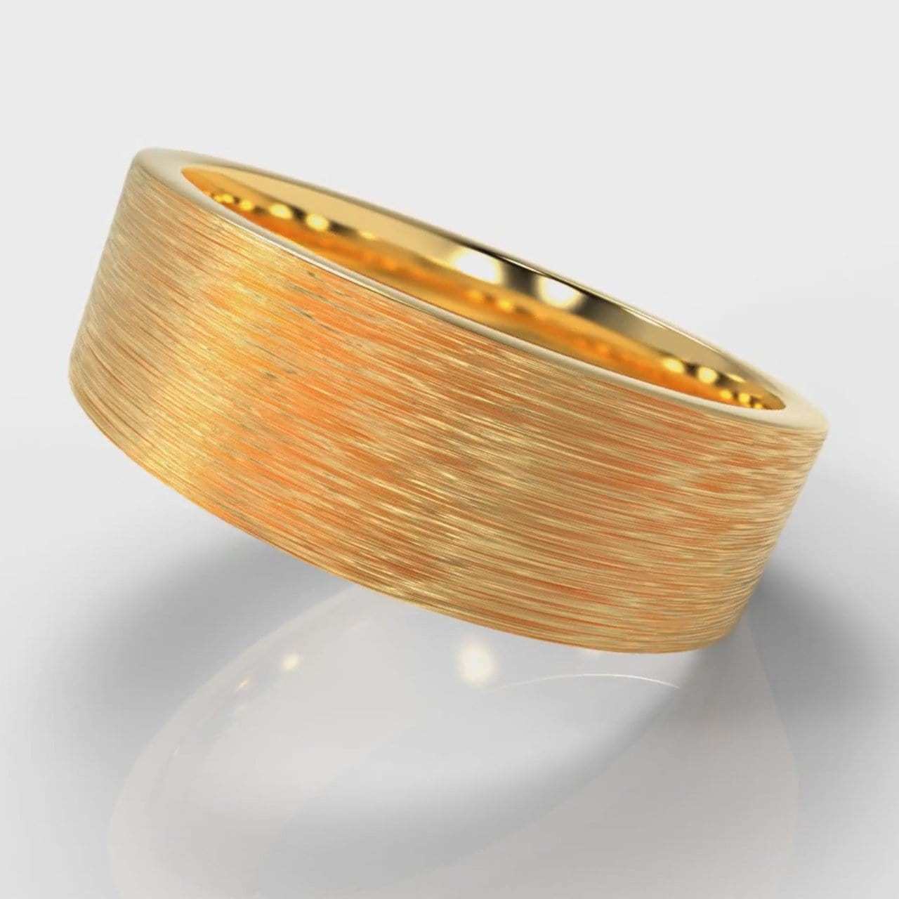 7mm Flat Top Comfort Fit Brushed Wedding Ring - Yellow Gold