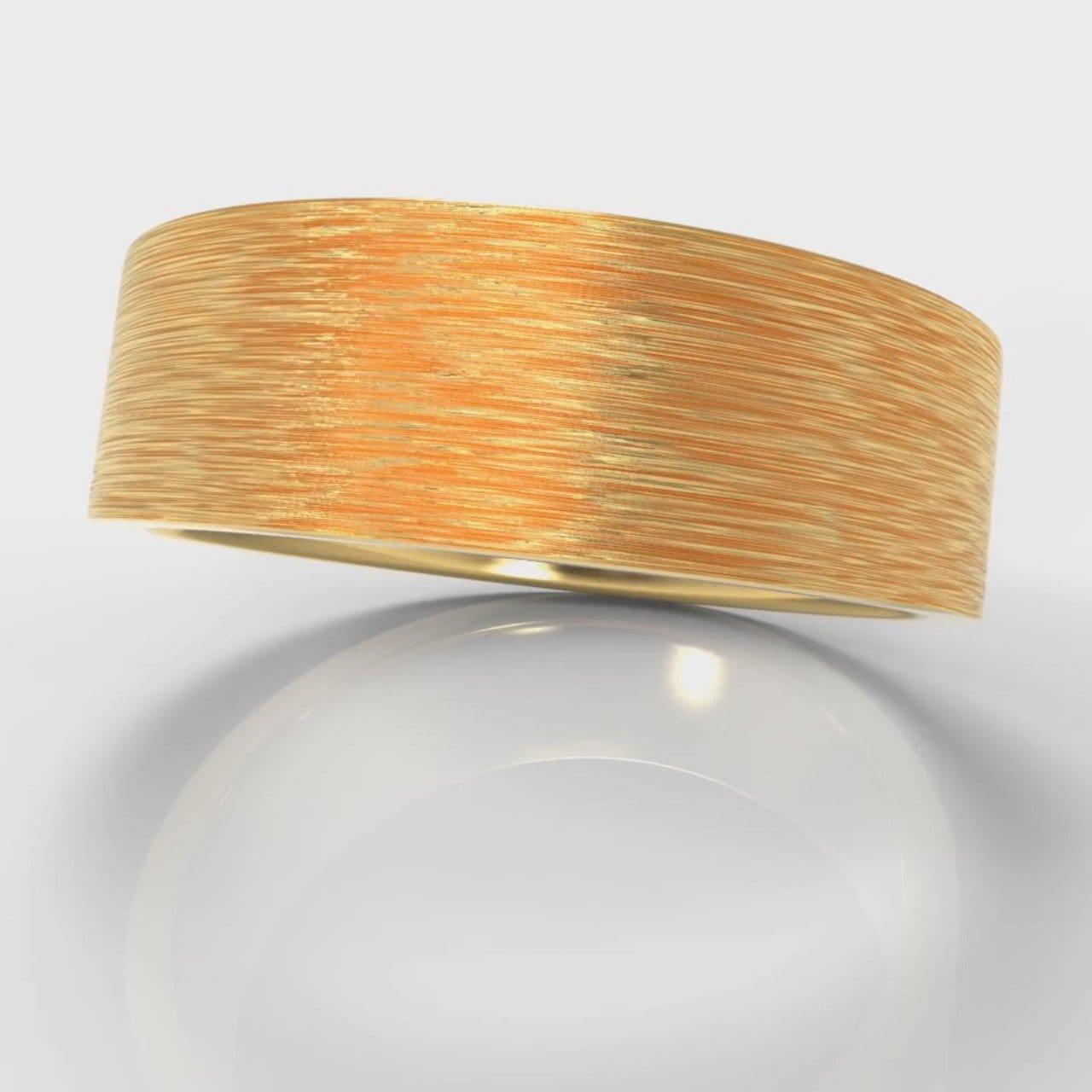 7mm Flat Top Comfort Fit Brushed Wedding Ring - Yellow Gold