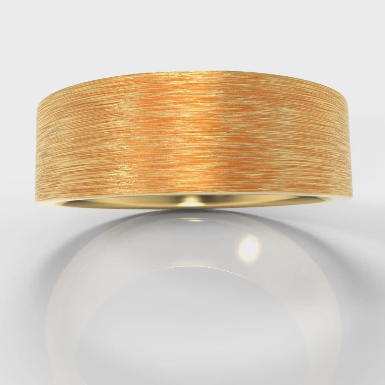 7mm Flat Top Comfort Fit Brushed Wedding Ring - Yellow Gold
