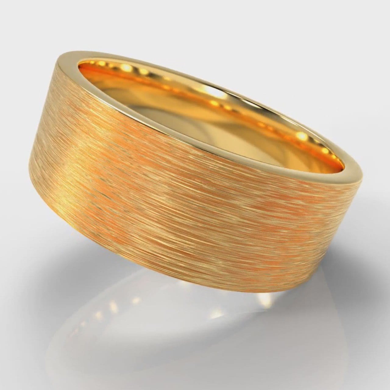 8mm Flat Top Comfort Fit Brushed Wedding Ring - Yellow Gold