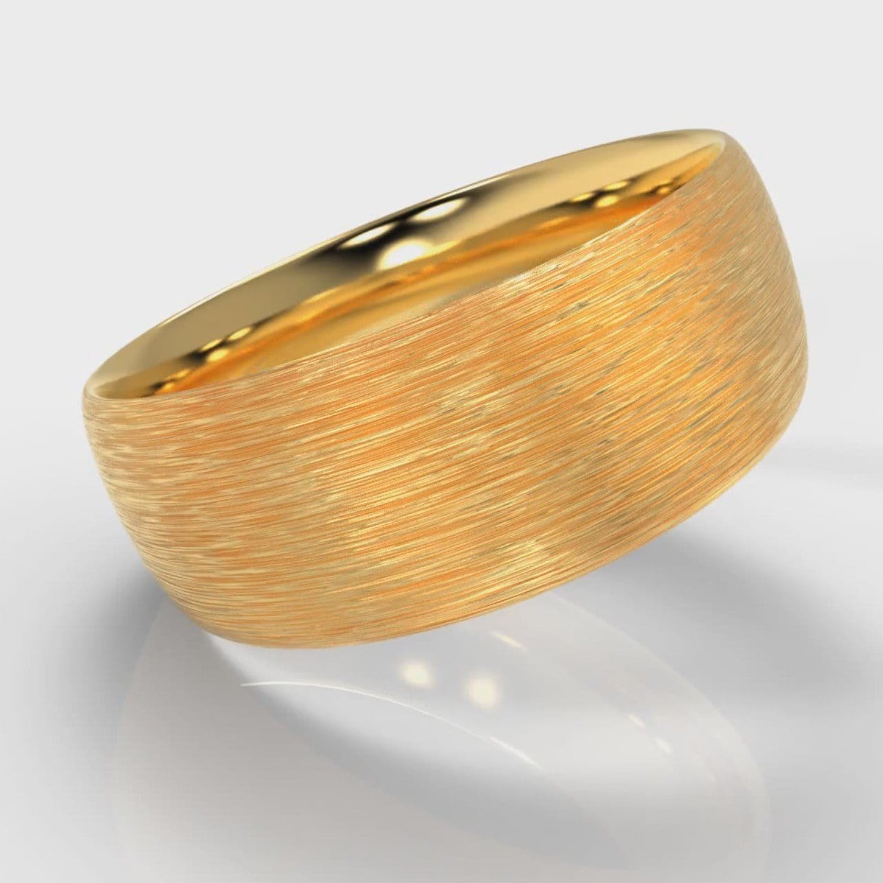8mm Court Shaped Comfort Fit Brushed Wedding Ring - Yellow Gold