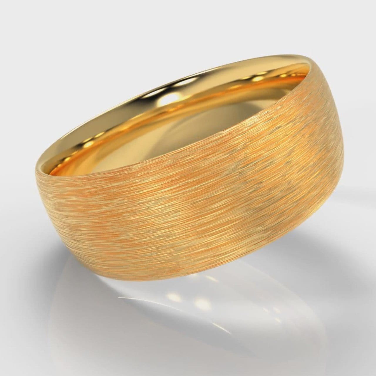 8mm Court Shaped Comfort Fit Brushed Wedding Ring - Yellow Gold