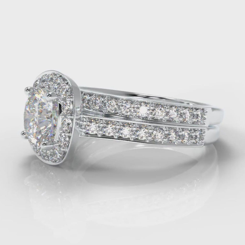 Pavé Cushion Cut Diamond Halo Bridal Set
