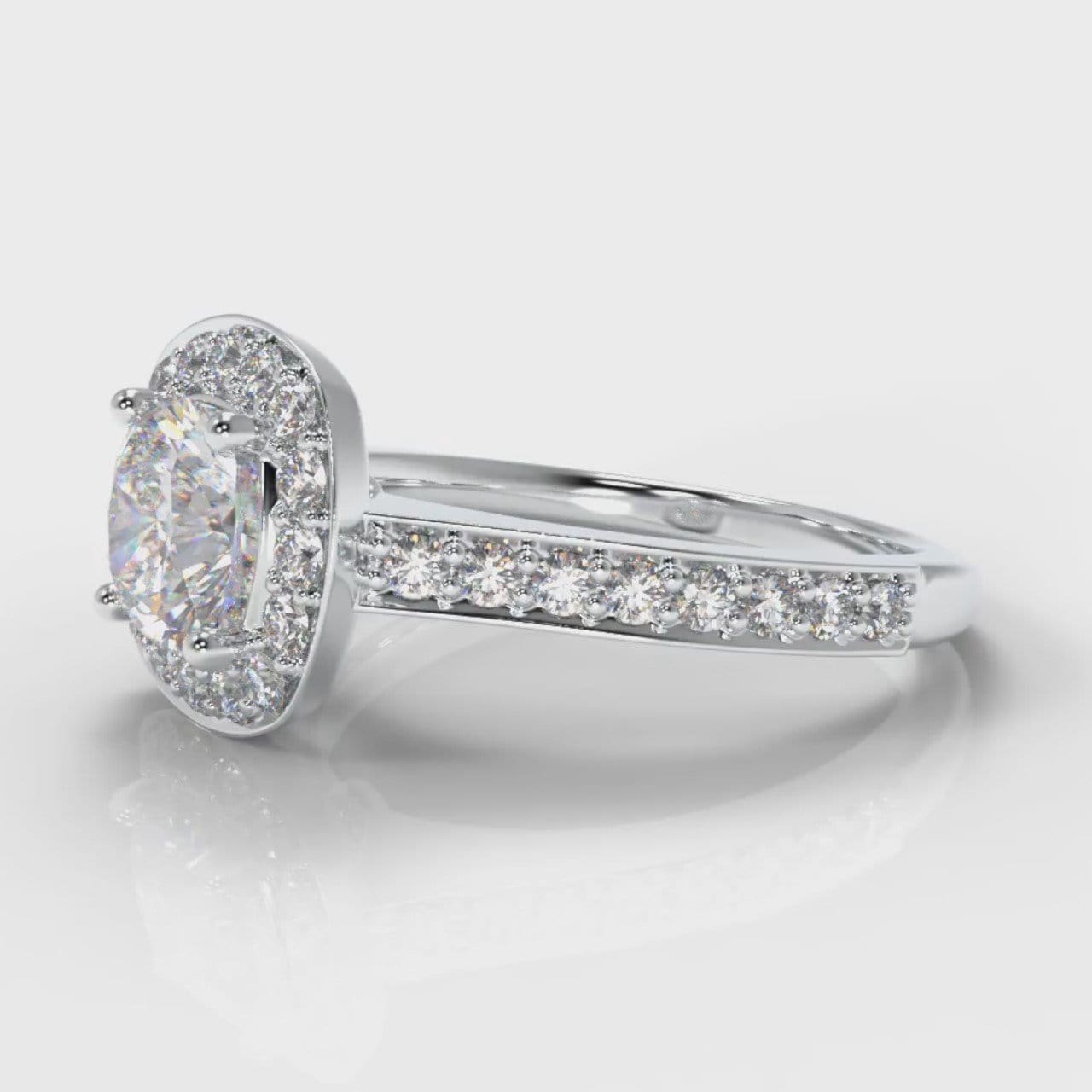 Pavé Cushion Cut Diamond Halo Engagement Ring