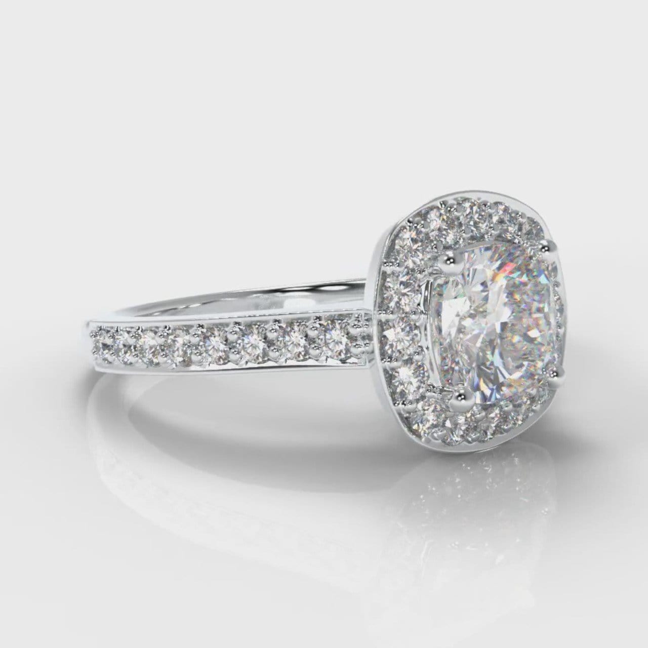Pavé Cushion Cut Diamond Halo Engagement Ring