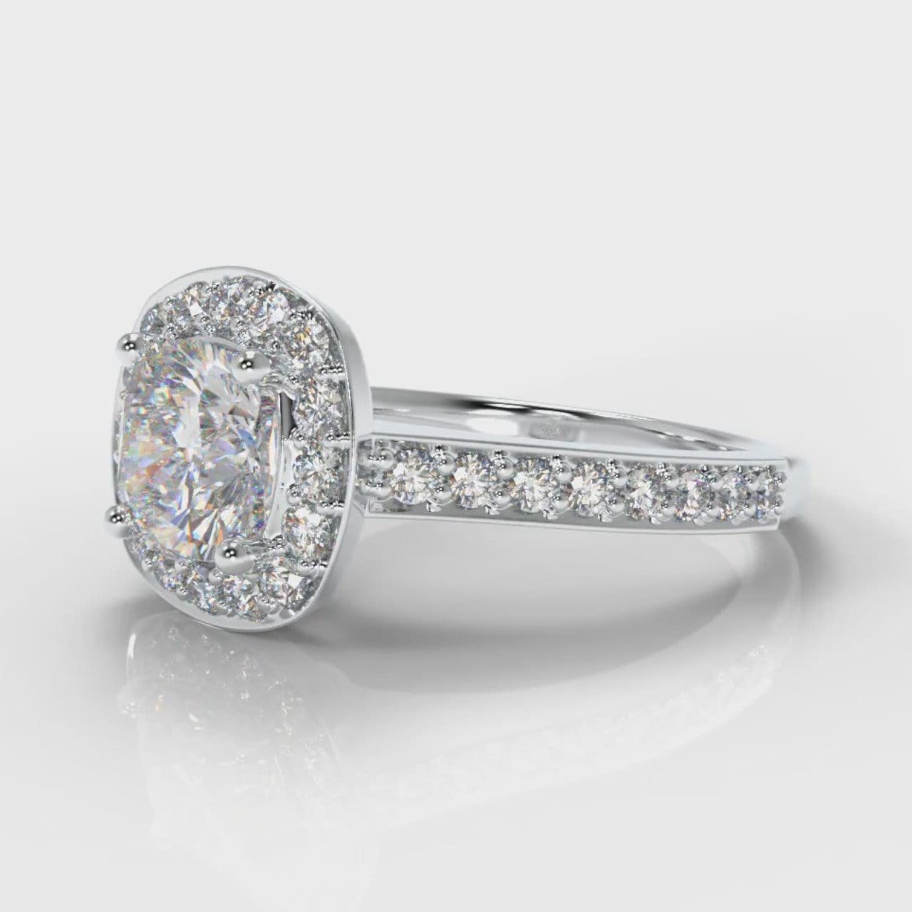 Pavé Cushion Cut Diamond Halo Engagement Ring