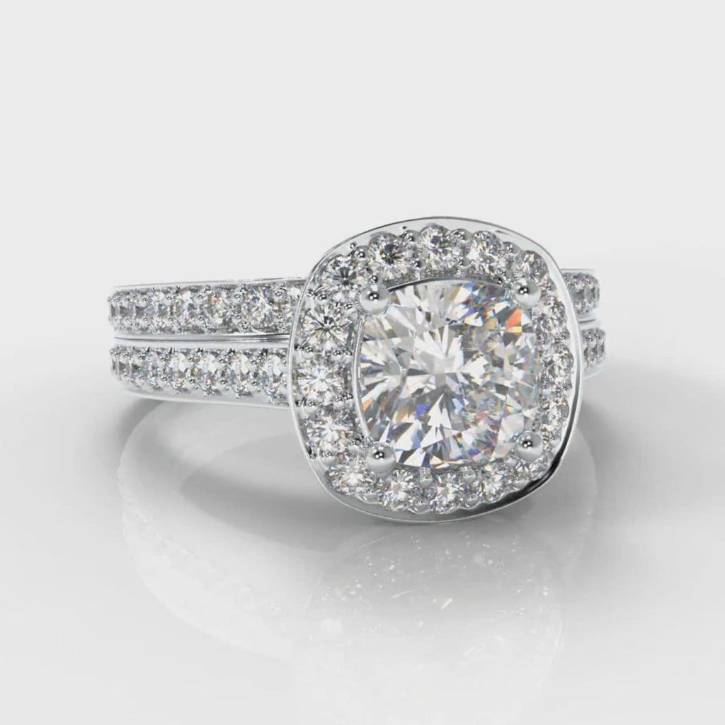 Pavé Cushion Cut Diamond Halo Bridal Set