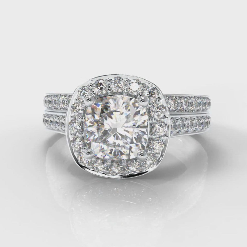 Pavé Cushion Cut Diamond Halo Bridal Set