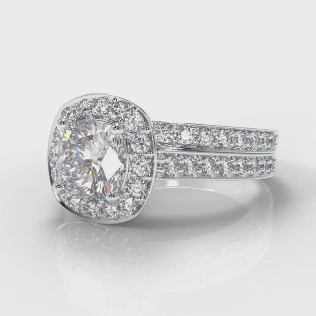 Pavé Cushion Cut Diamond Halo Bridal Set