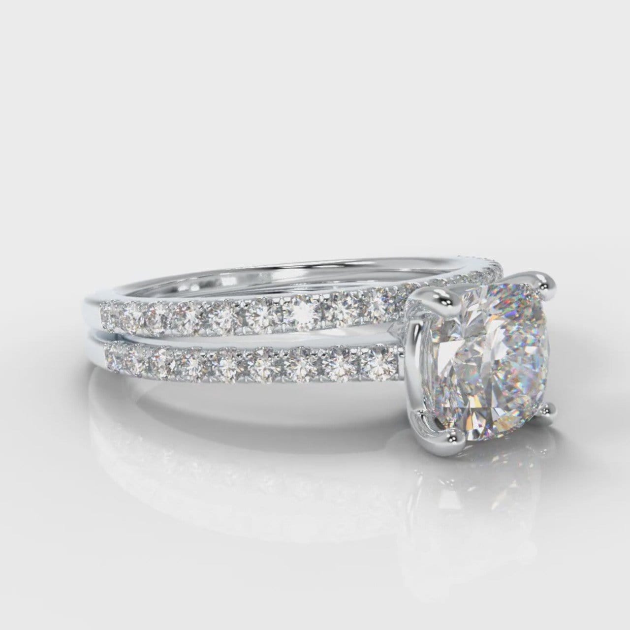 Petite Micropavé Cushion Cut Diamond Bridal Set