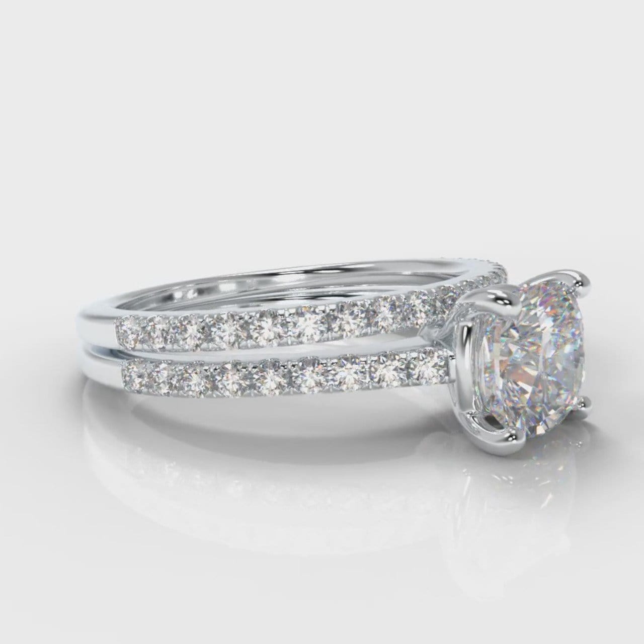 Petite Micropavé Cushion Cut Diamond Bridal Set