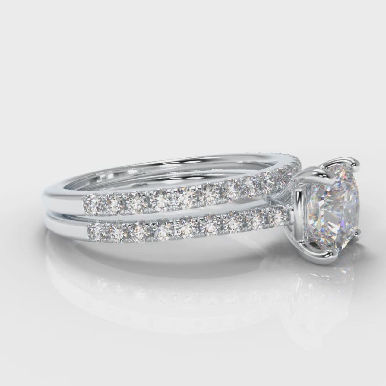 Petite Micropavé Cushion Cut Diamond Bridal Set