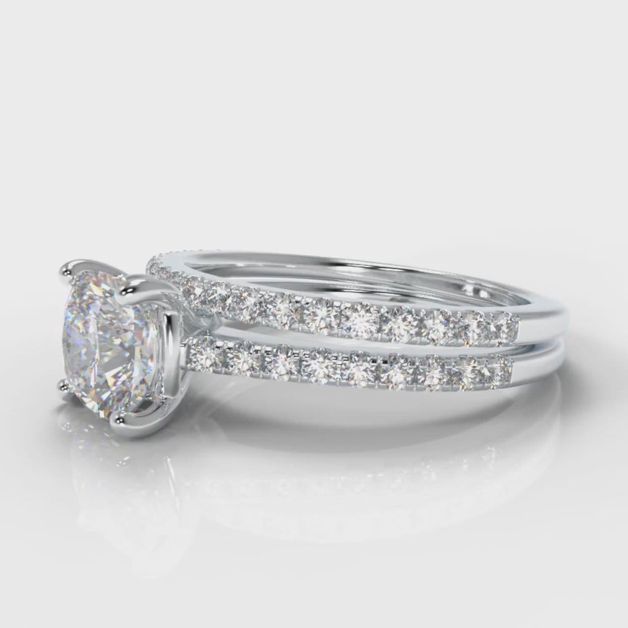 Petite Micropavé Cushion Cut Diamond Bridal Set
