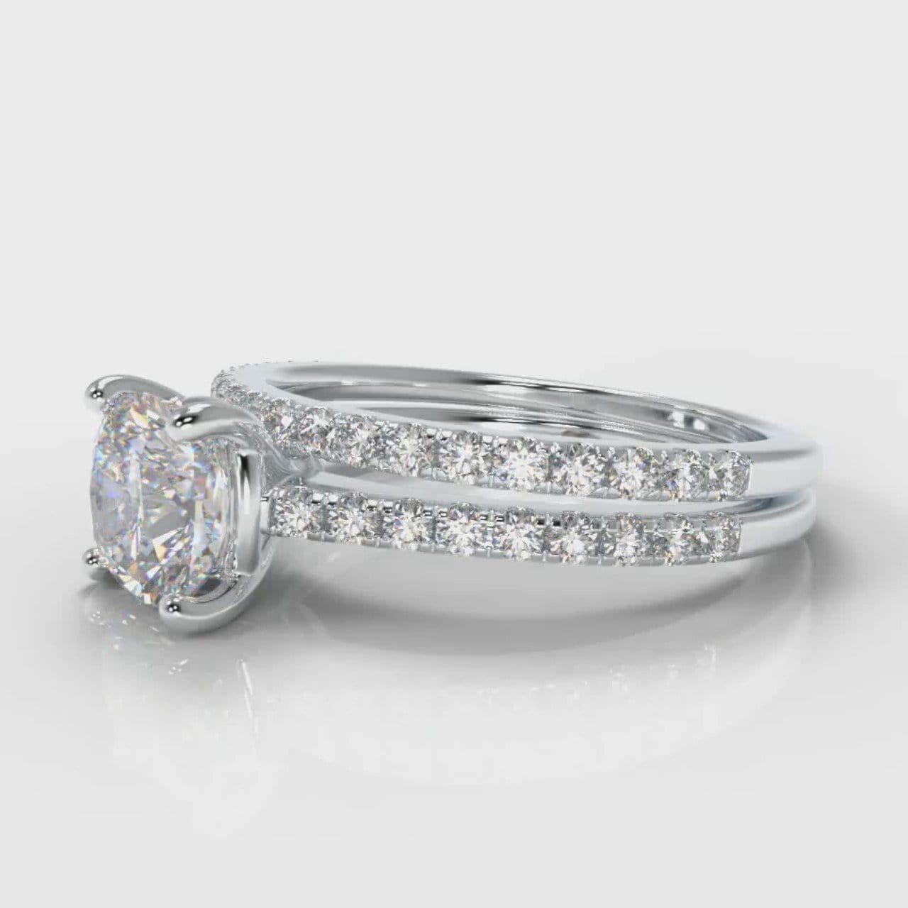 Petite Micropavé Cushion Cut Diamond Bridal Set