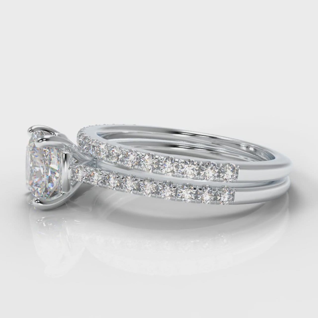 Petite Micropavé Cushion Cut Diamond Bridal Set