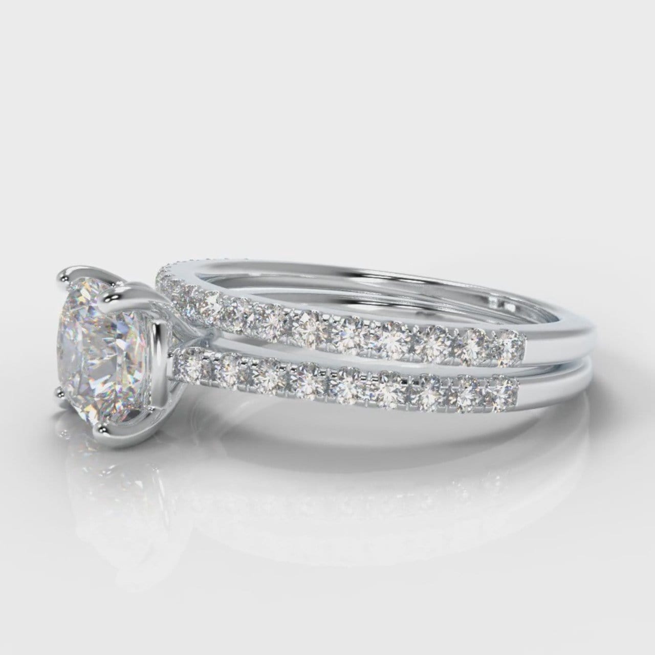 Petite Micropavé Cushion Cut Diamond Bridal Set