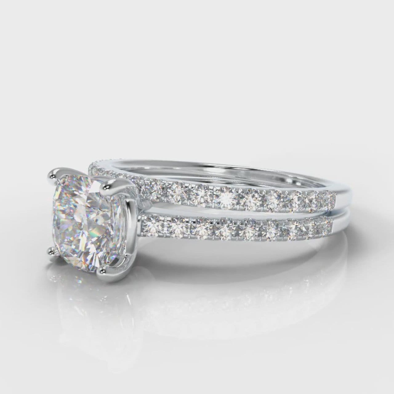 Petite Micropavé Cushion Cut Diamond Bridal Set