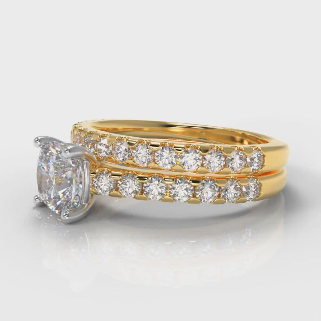 Carrée Micropavé Cushion Cut Diamond Bridal Set - Yellow Gold