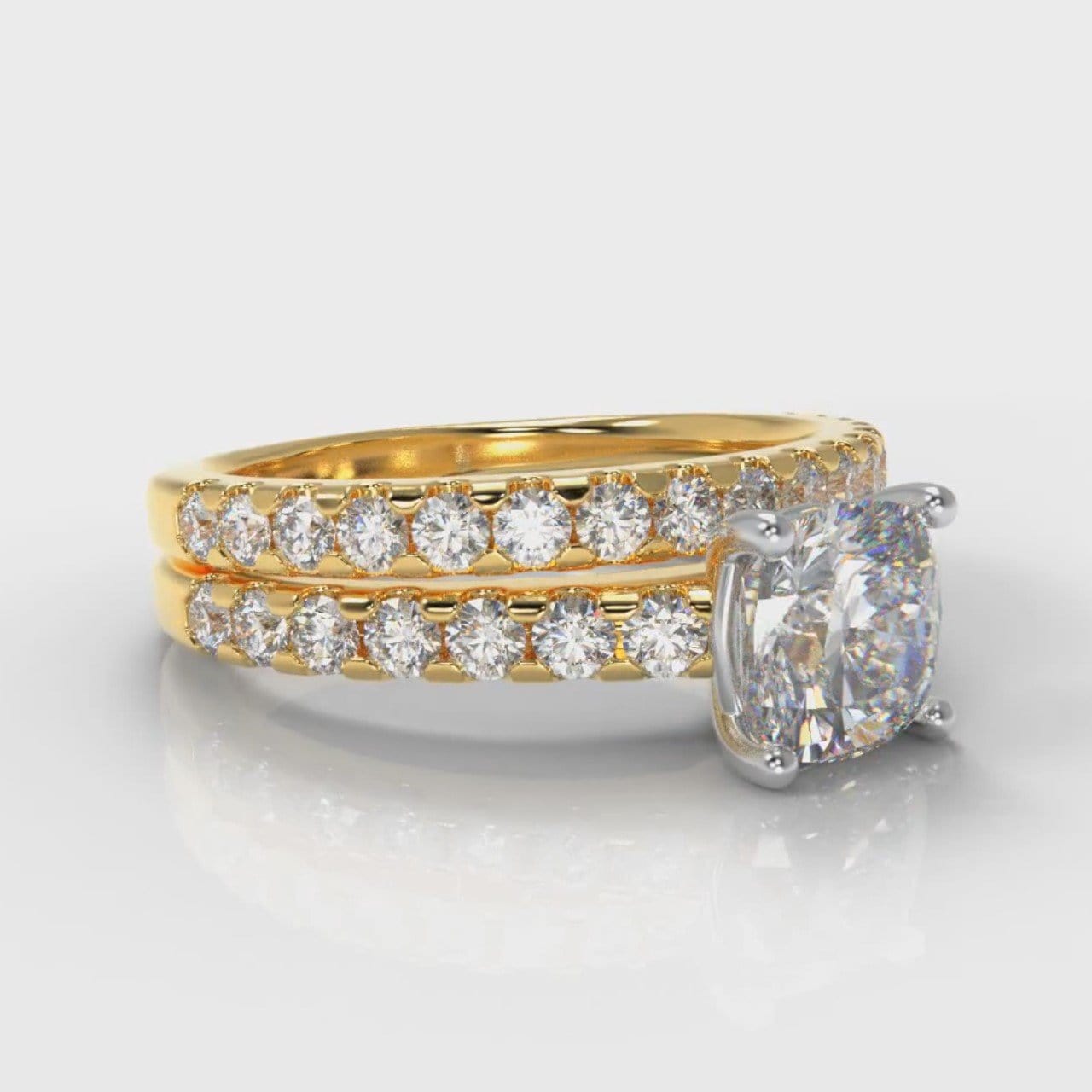 Carrée Micropavé Cushion Cut Diamond Bridal Set - Yellow Gold