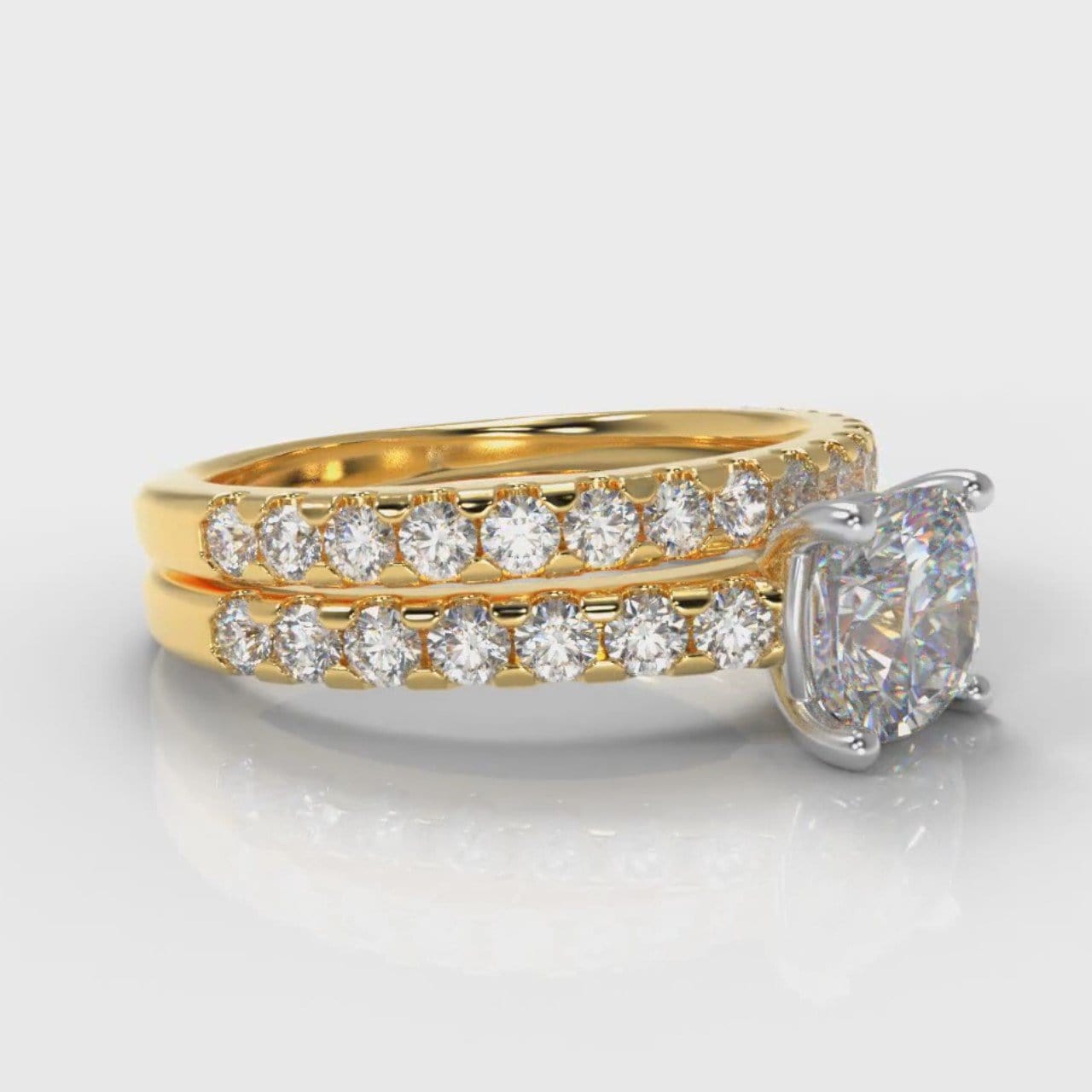 Carrée Micropavé Cushion Cut Diamond Bridal Set - Yellow Gold