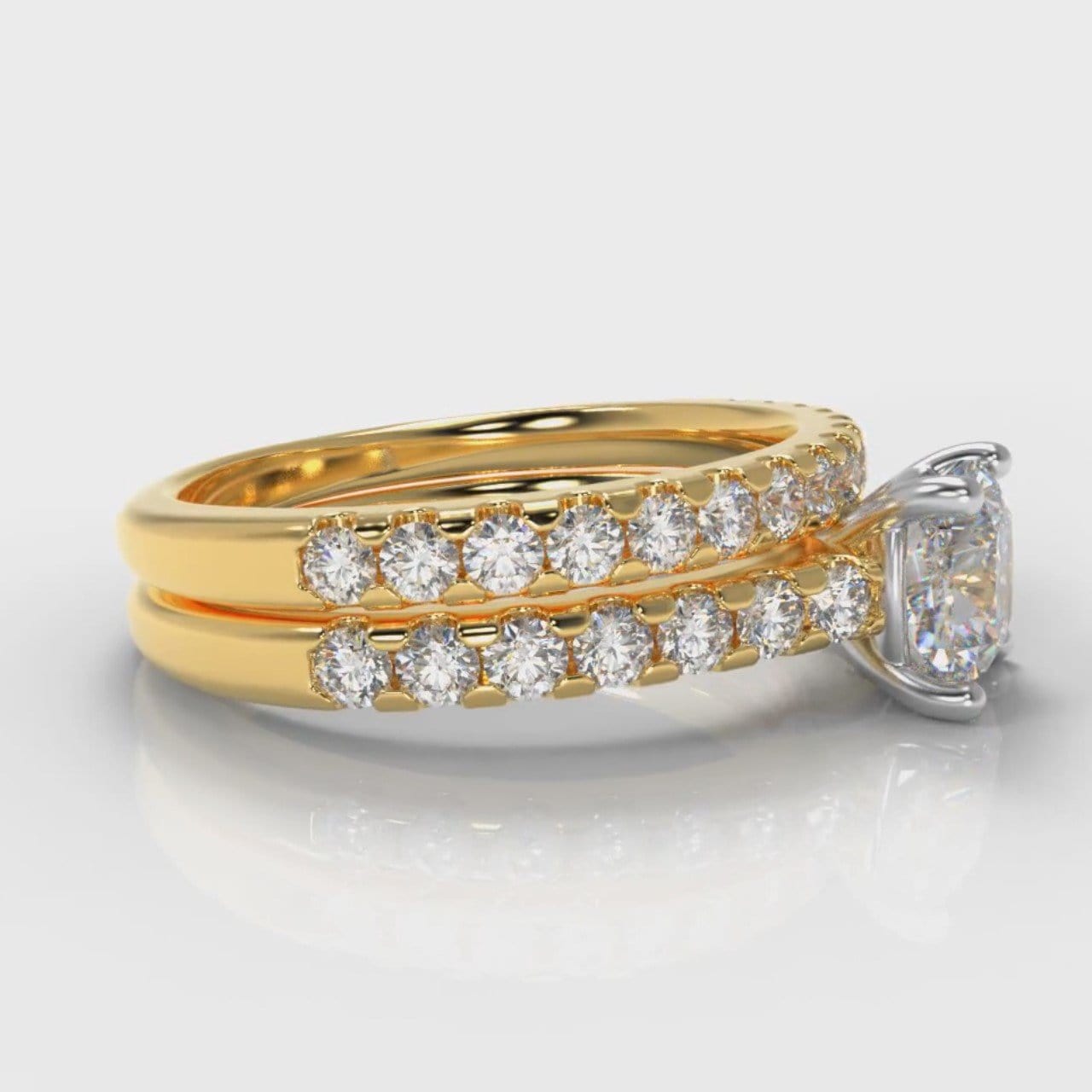 Carrée Micropavé Cushion Cut Diamond Bridal Set - Yellow Gold