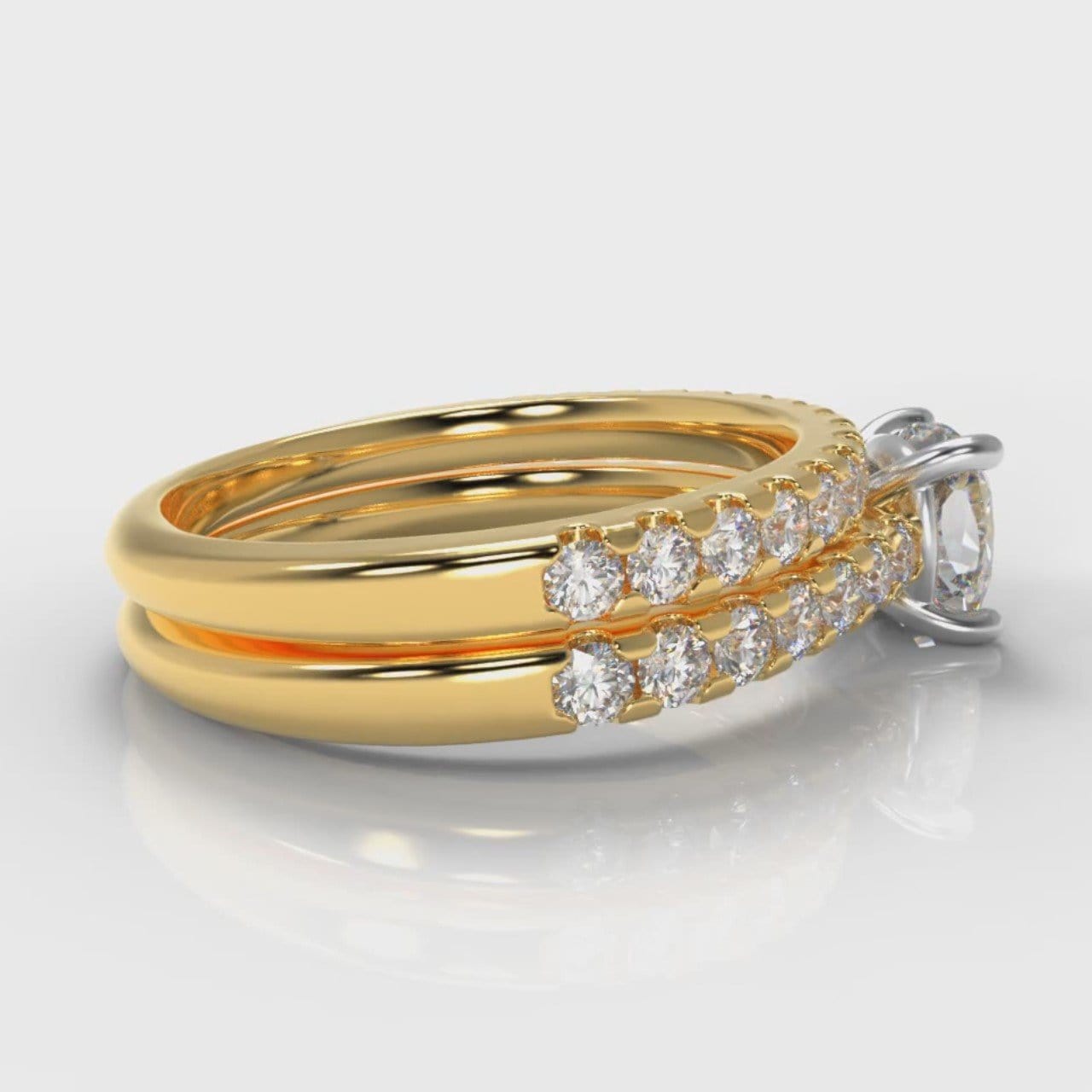 Carrée Micropavé Cushion Cut Diamond Bridal Set - Yellow Gold