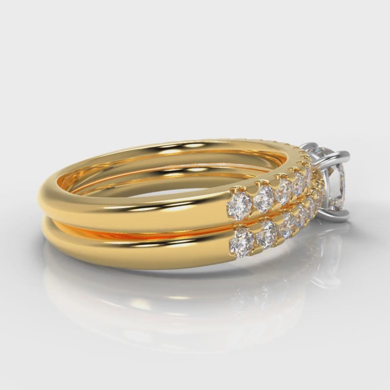 Carrée Micropavé Cushion Cut Diamond Bridal Set - Yellow Gold