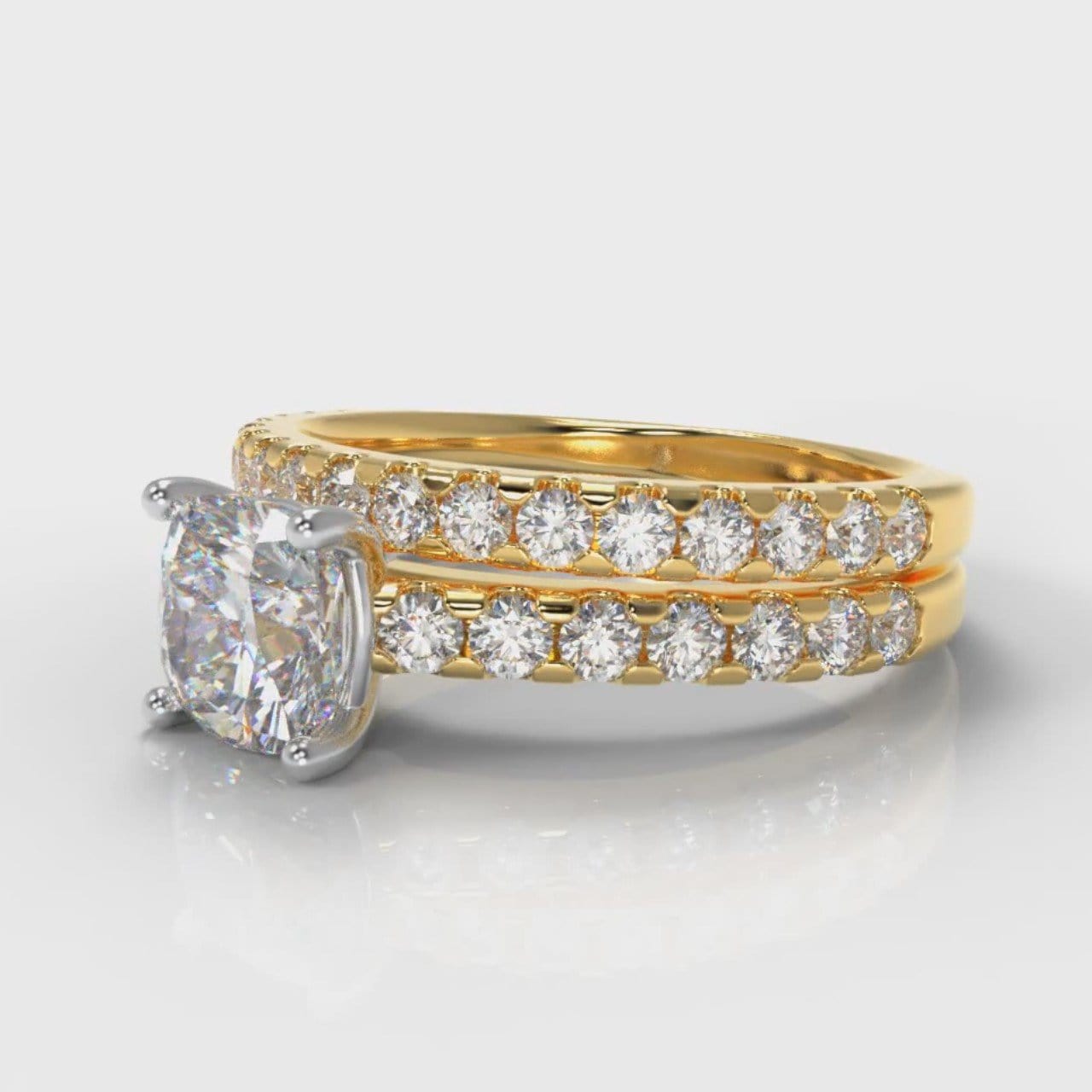 Carrée Micropavé Cushion Cut Diamond Bridal Set - Yellow Gold
