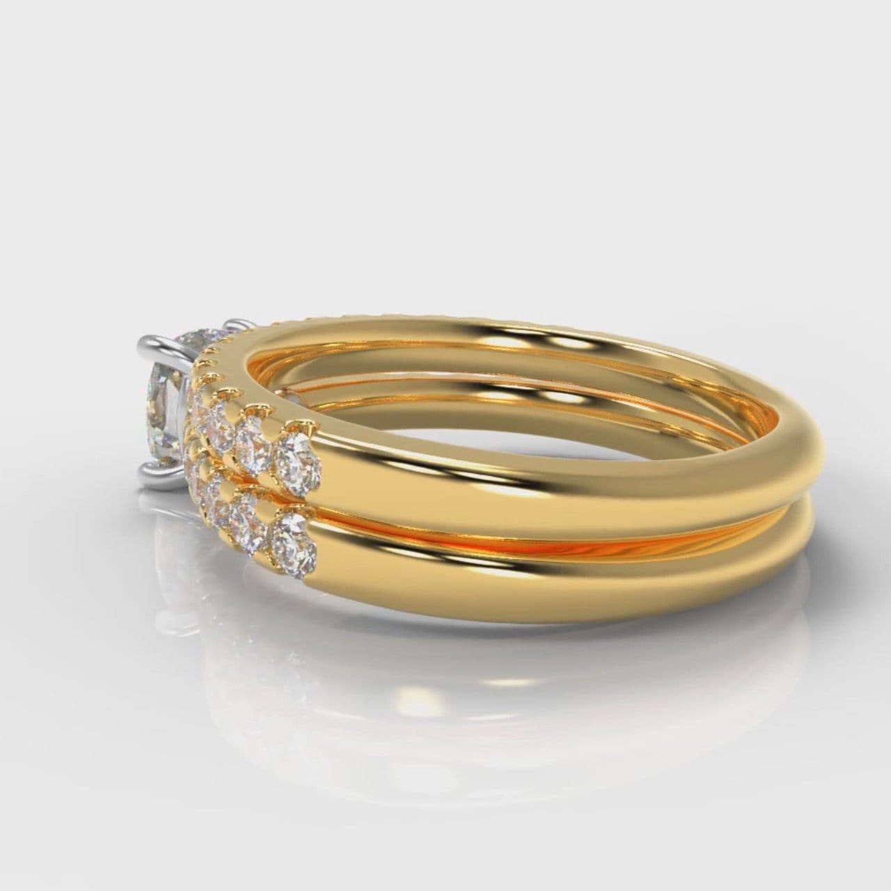 Carrée Micropavé Cushion Cut Diamond Bridal Set - Yellow Gold