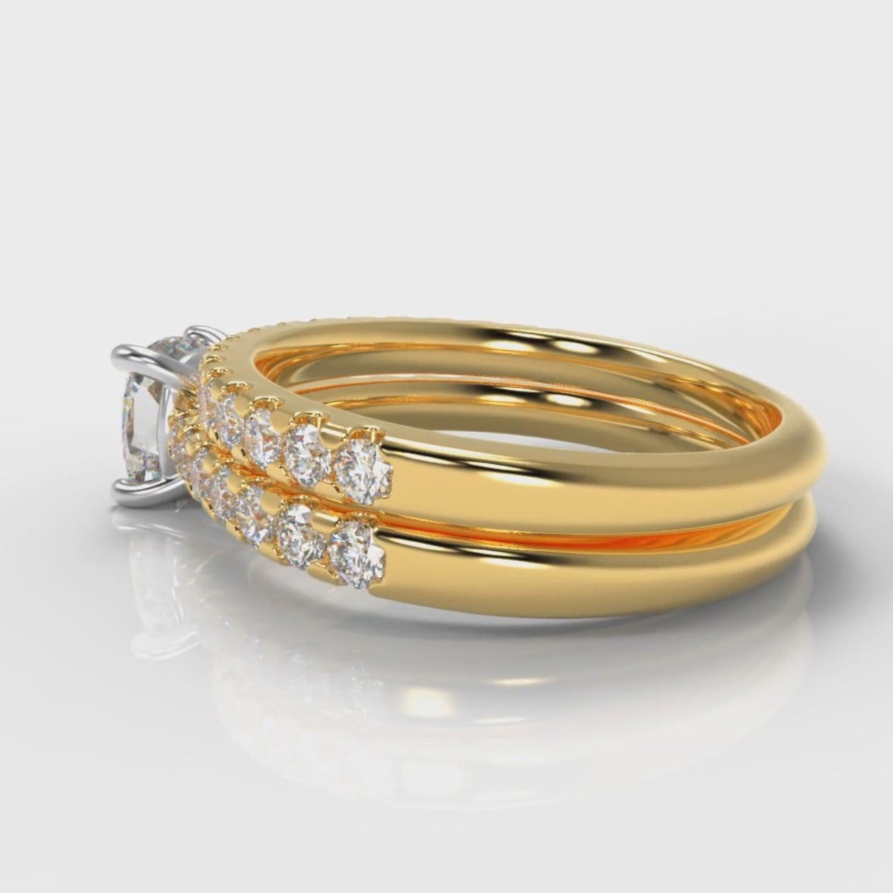 Carrée Micropavé Cushion Cut Diamond Bridal Set - Yellow Gold