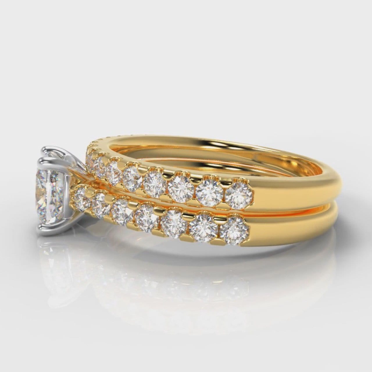 Carrée Micropavé Cushion Cut Diamond Bridal Set - Yellow Gold