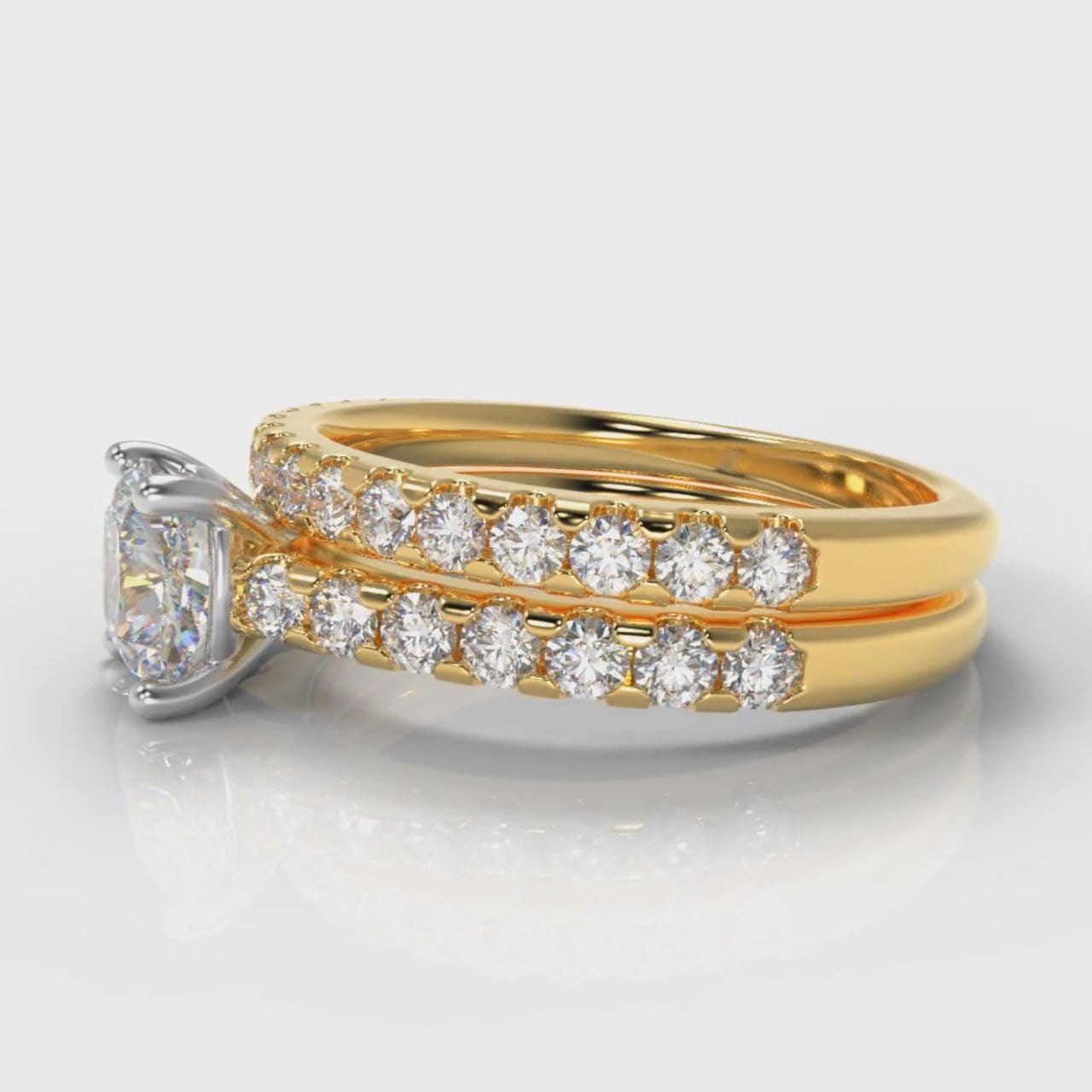 Carrée Micropavé Cushion Cut Diamond Bridal Set - Yellow Gold