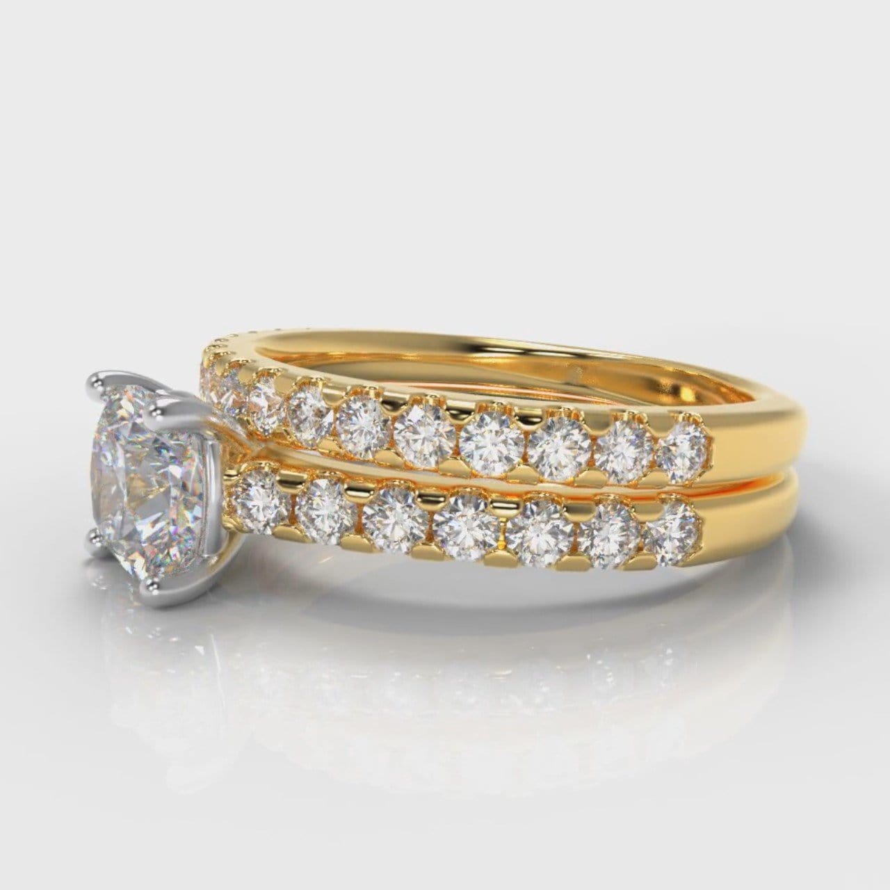 Carrée Micropavé Cushion Cut Diamond Bridal Set - Yellow Gold