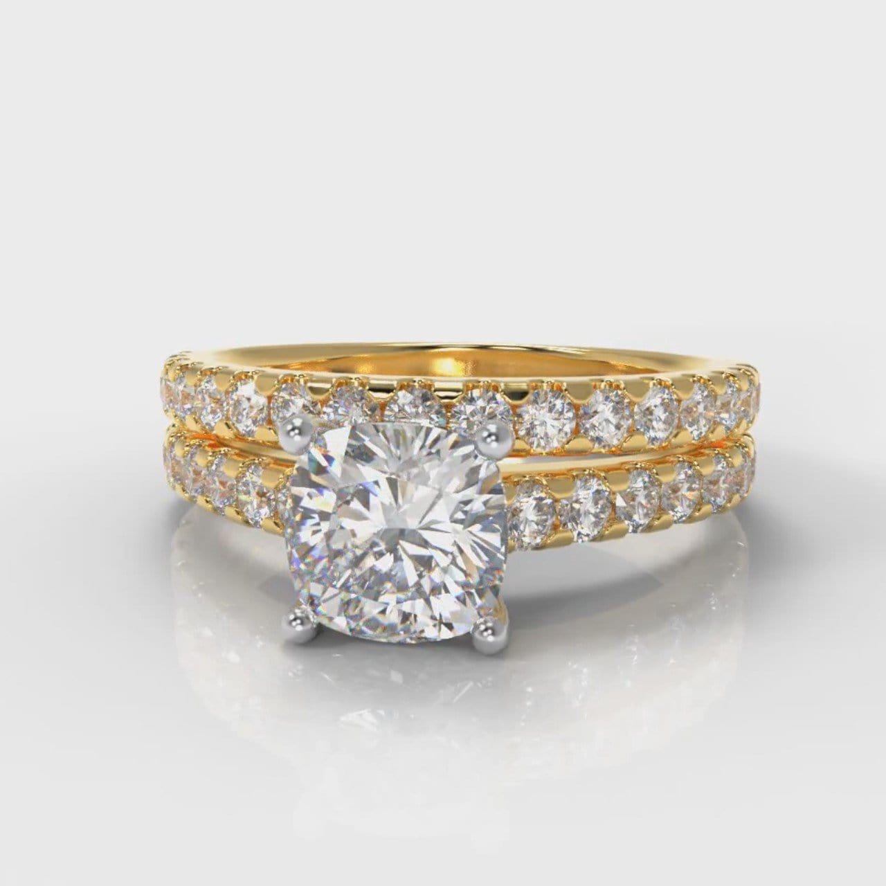 Carrée Micropavé Cushion Cut Diamond Bridal Set - Yellow Gold
