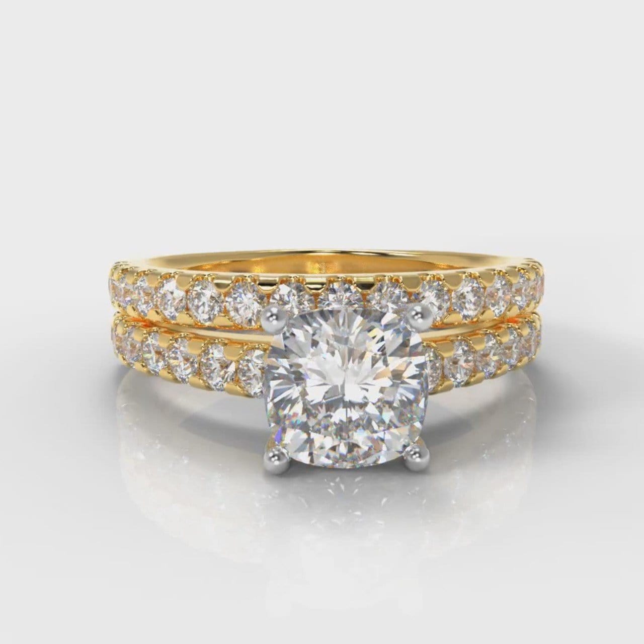 Carrée Micropavé Cushion Cut Diamond Bridal Set - Yellow Gold