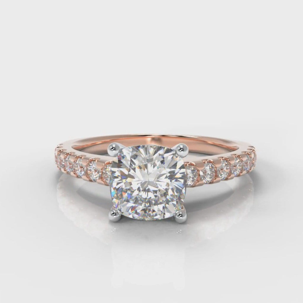 Carrée Micropavé Cushion Cut Diamond Engagement Ring - Rose Gold