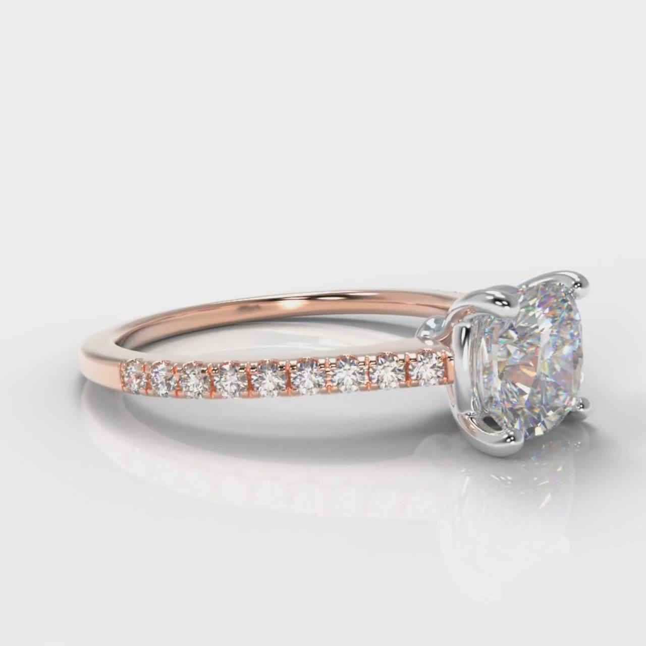 Petite Micropavé Cushion Cut Diamond Engagement Ring - Rose Gold