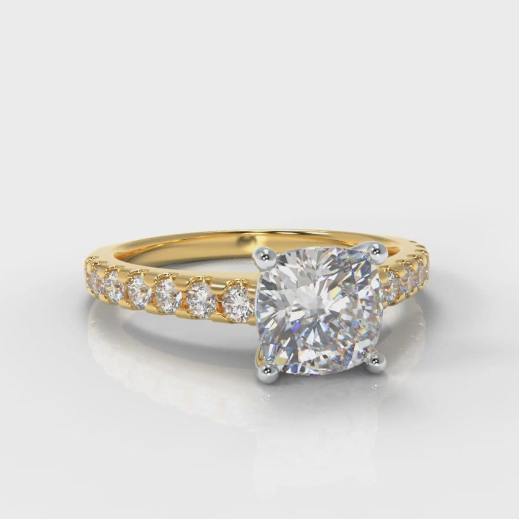 Carrée Micropavé Cushion Cut Diamond Engagement Ring - Yellow Gold