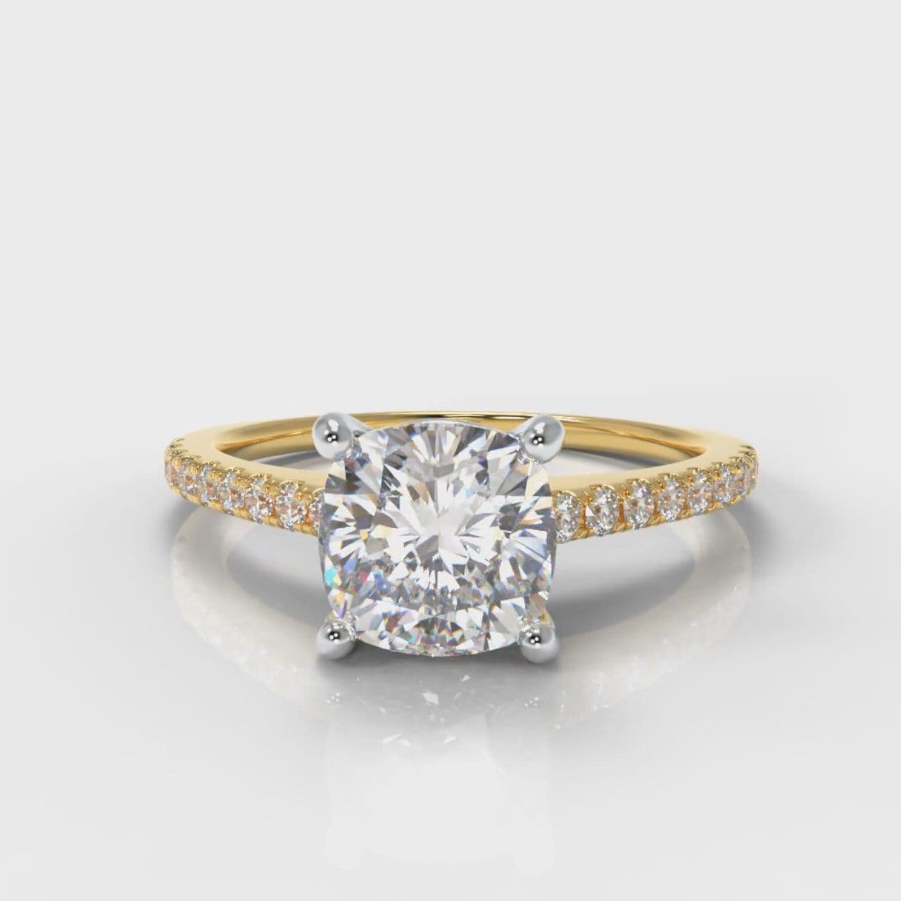 Petite Micropavé Cushion Cut Diamond Engagement Ring - Yellow Gold