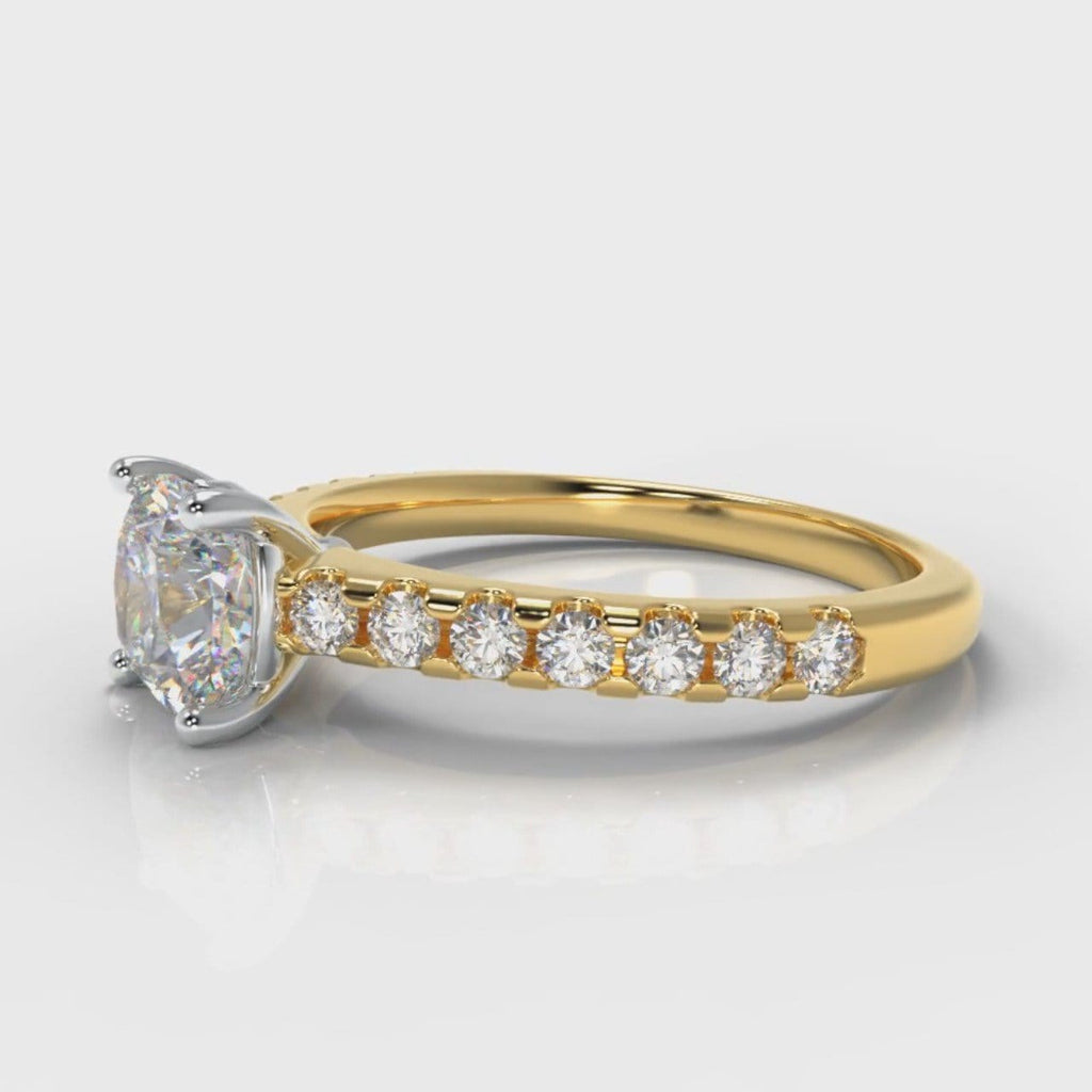 Carrée Micropavé Cushion Cut Diamond Engagement Ring - Yellow Gold