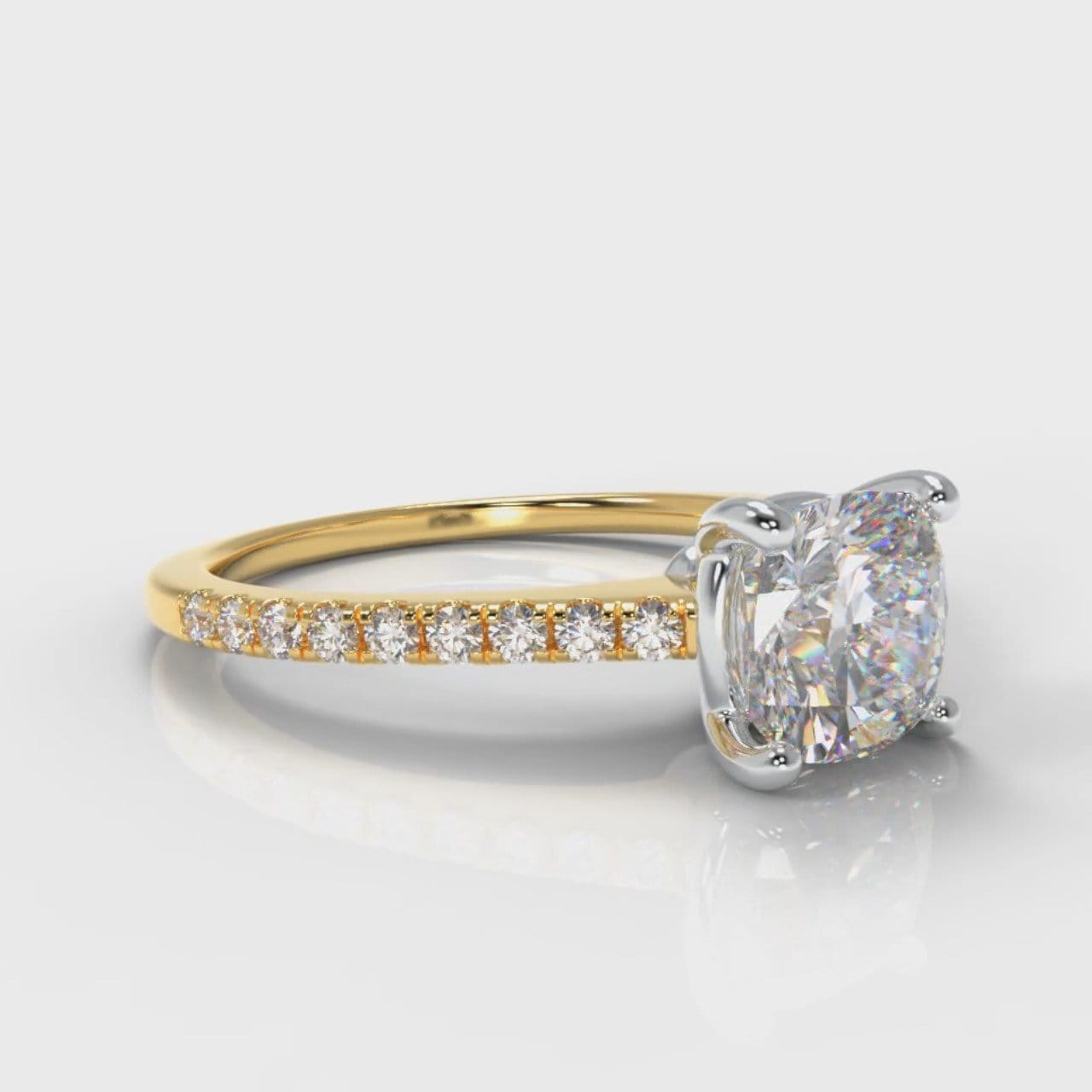Petite Micropavé Cushion Cut Diamond Engagement Ring - Yellow Gold
