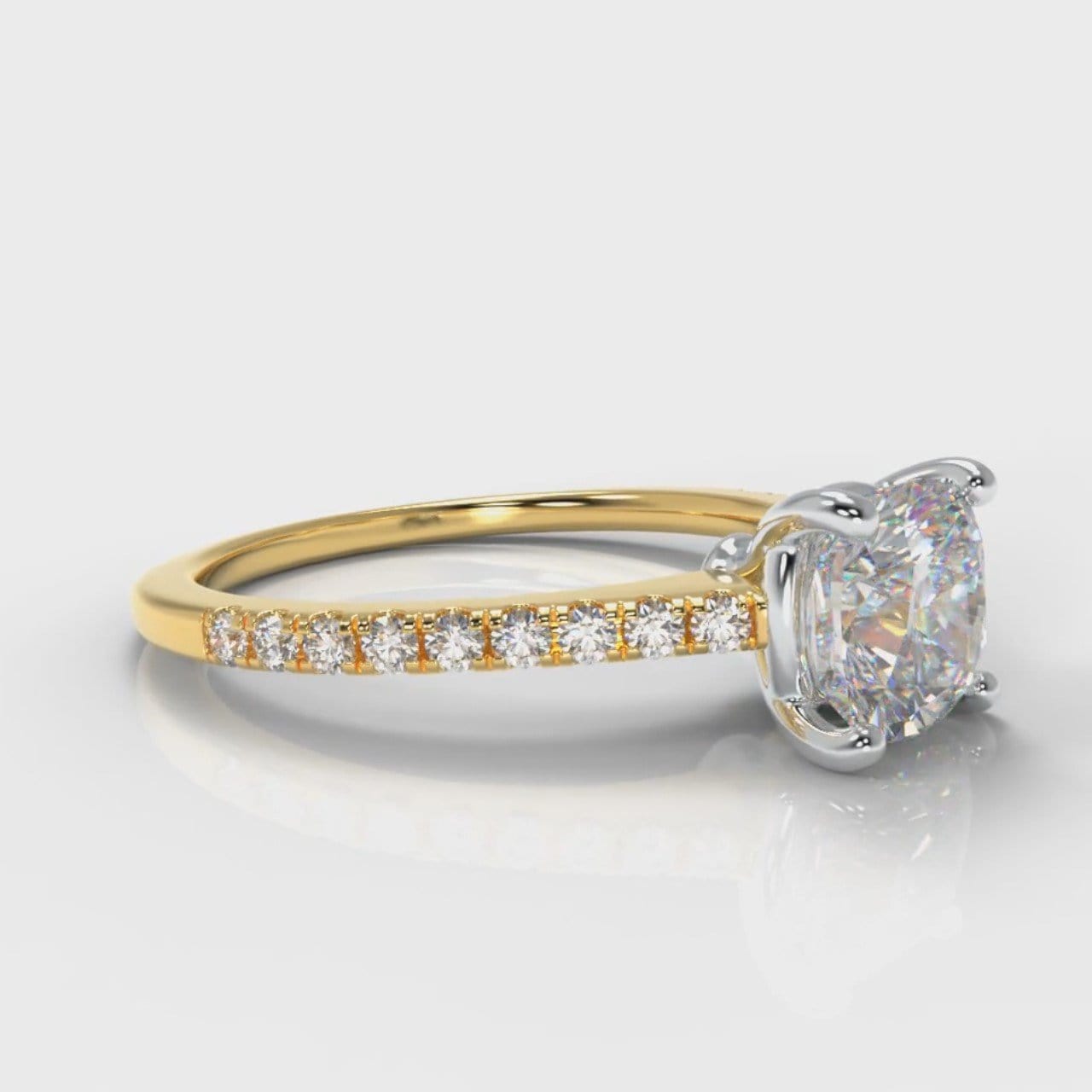 Petite Micropavé Cushion Cut Diamond Engagement Ring - Yellow Gold