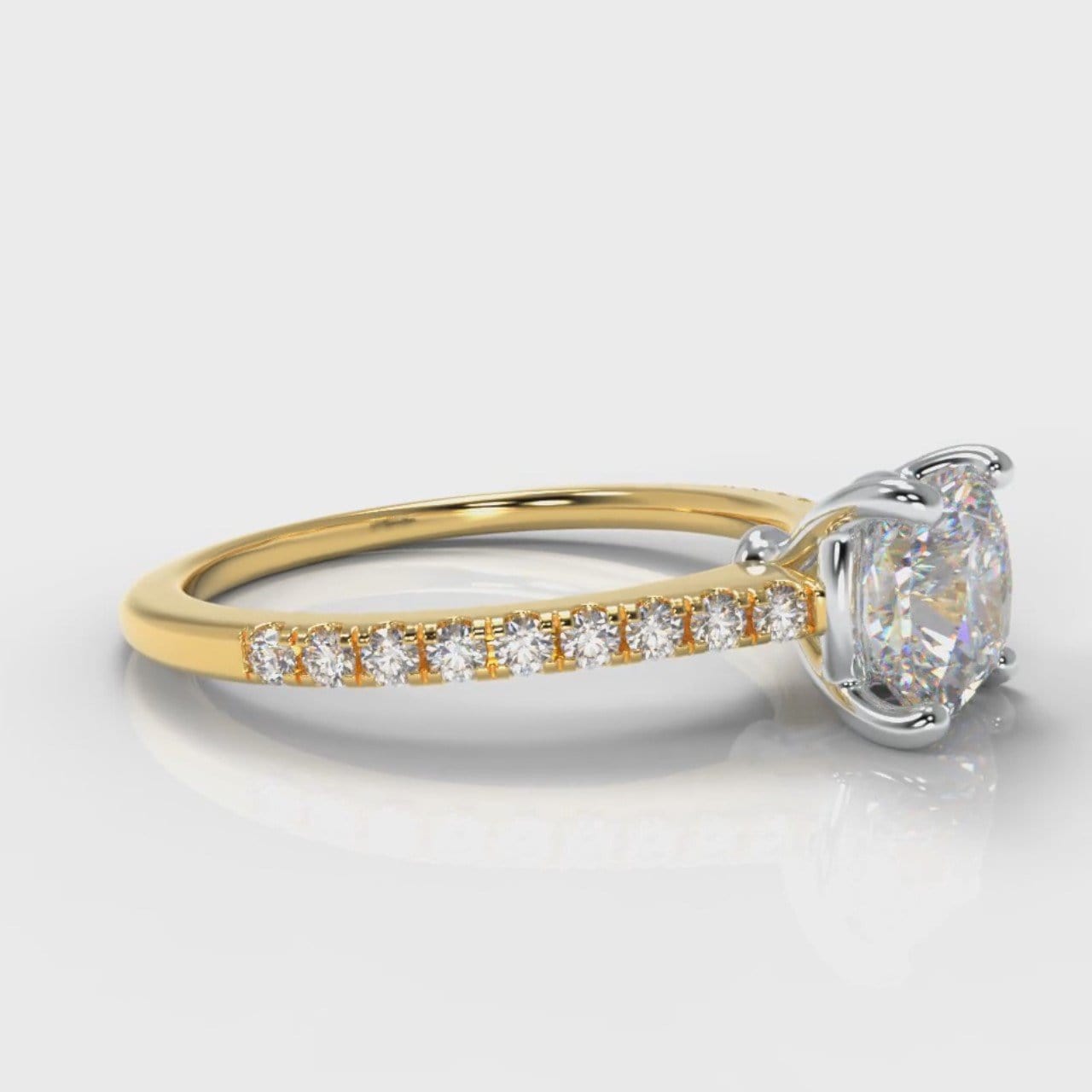 Petite Micropavé Cushion Cut Diamond Engagement Ring - Yellow Gold