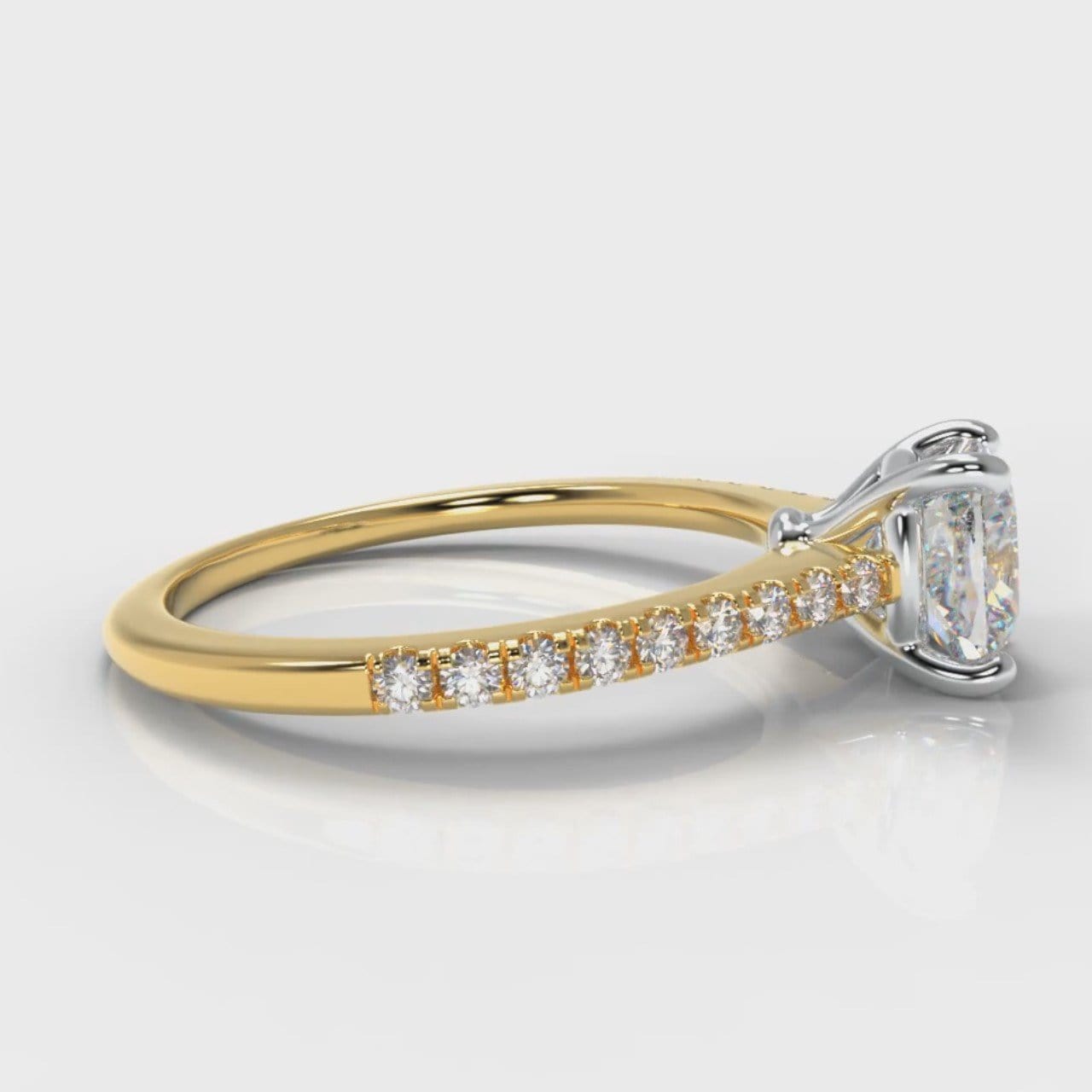Petite Micropavé Cushion Cut Diamond Engagement Ring - Yellow Gold
