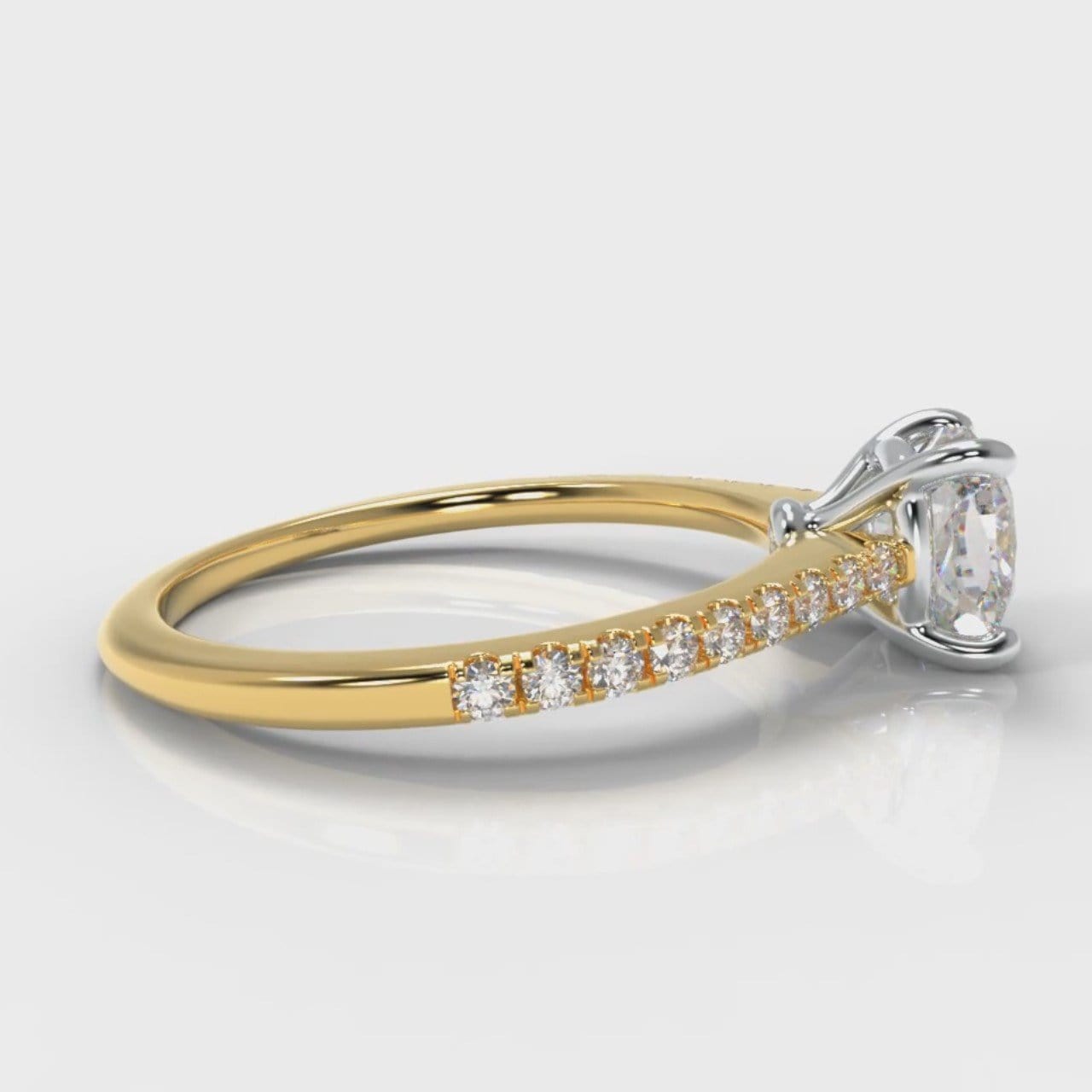 Petite Micropavé Cushion Cut Diamond Engagement Ring - Yellow Gold