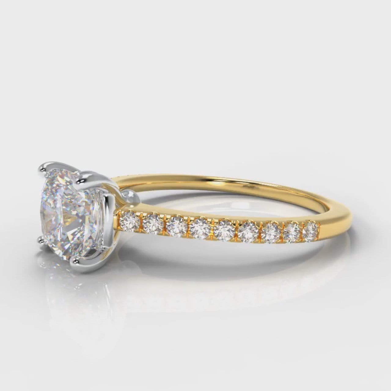 Petite Micropavé Cushion Cut Diamond Engagement Ring - Yellow Gold