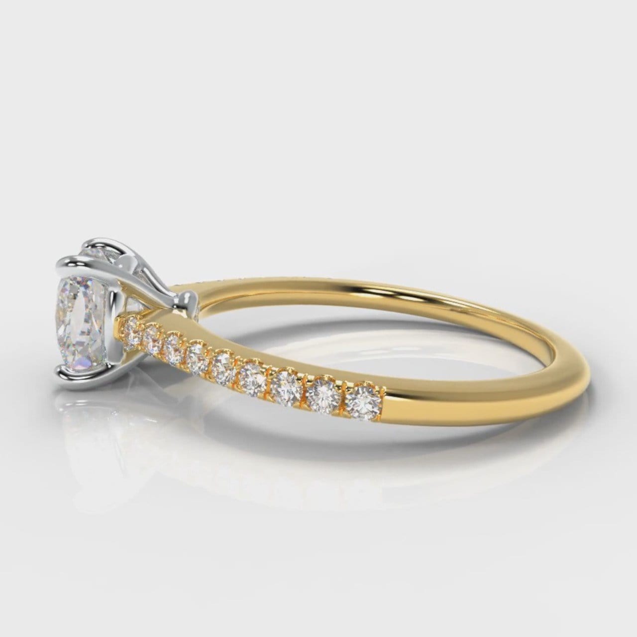 Petite Micropavé Cushion Cut Diamond Engagement Ring - Yellow Gold